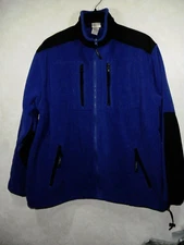 LL Bean Fleece Jacket Men Blue Black Full Zip Collared Long Sleeve