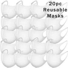 Mens Womens 20 PC White Stretch Face Mask Reusable Washable FREE SHIPPING