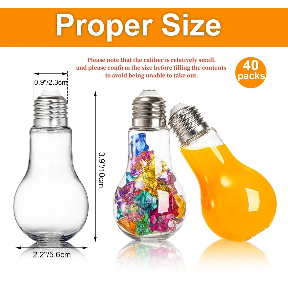 Paquete de 40 adornos de bombilla de plástico transparentes rellenables frascos de caramelo, decoración artesanal Foto 2 de 4