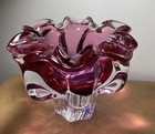 1960s Josef Hospodka,  Chribska Glassworks Ftd Cranberry Art Glass Bowl Exc 8” — photo 1