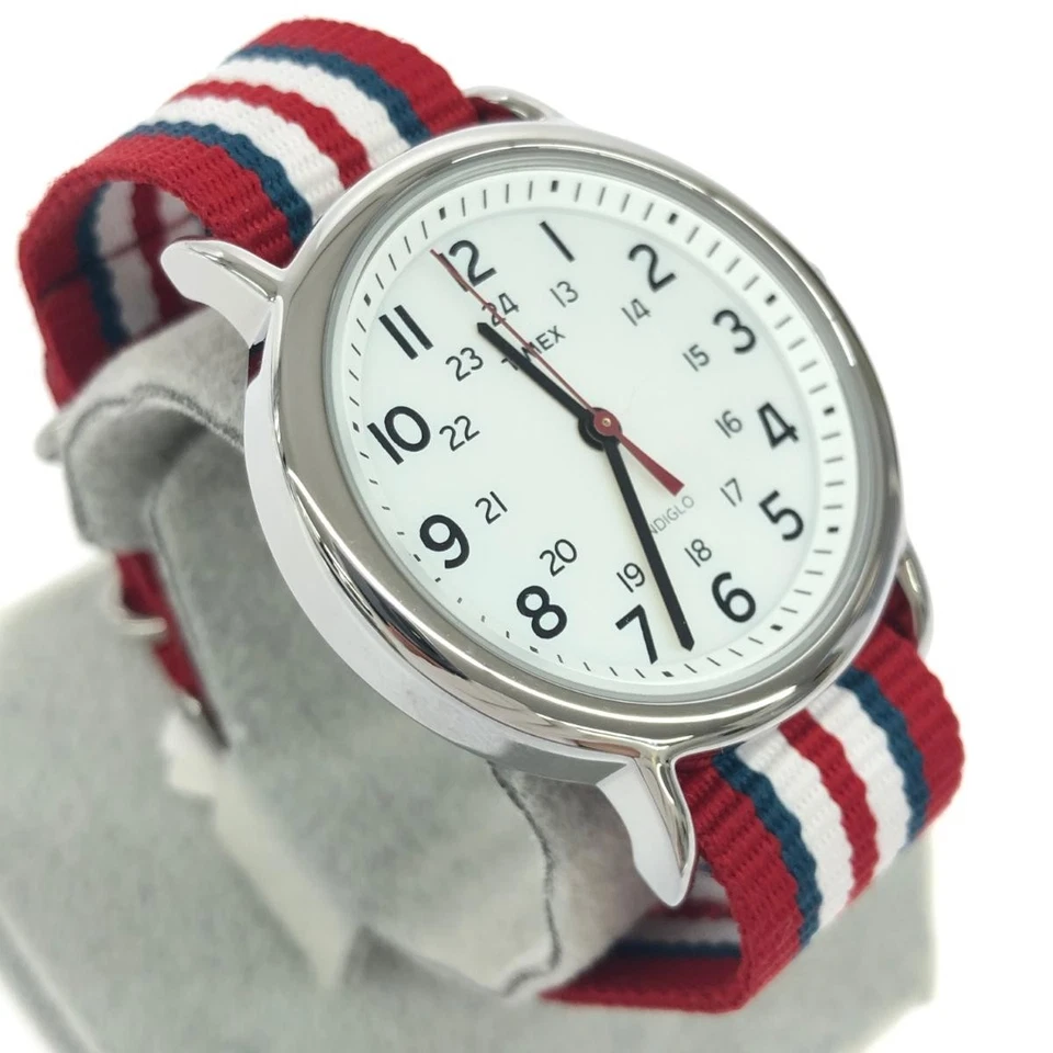 Timex Weekender Central Park T2N746 Reloj de Cuarzo Plata Rojo Nylon Mujer Ra... - Imagen 3 de 4