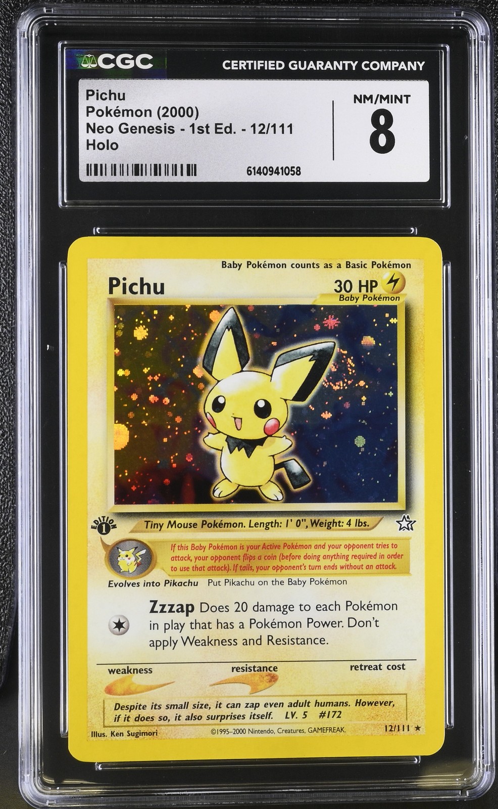 CGC 8 NM/MINT Pichu 12/111 Neo Genesis 1st Edition Holo Swirl Pokemon Card