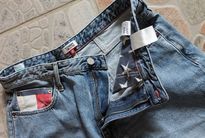 Tommy Hilfiger Mom Jeans High Rise Tapered W33/30 AMERICAN ORIGINAL iron mid blu
