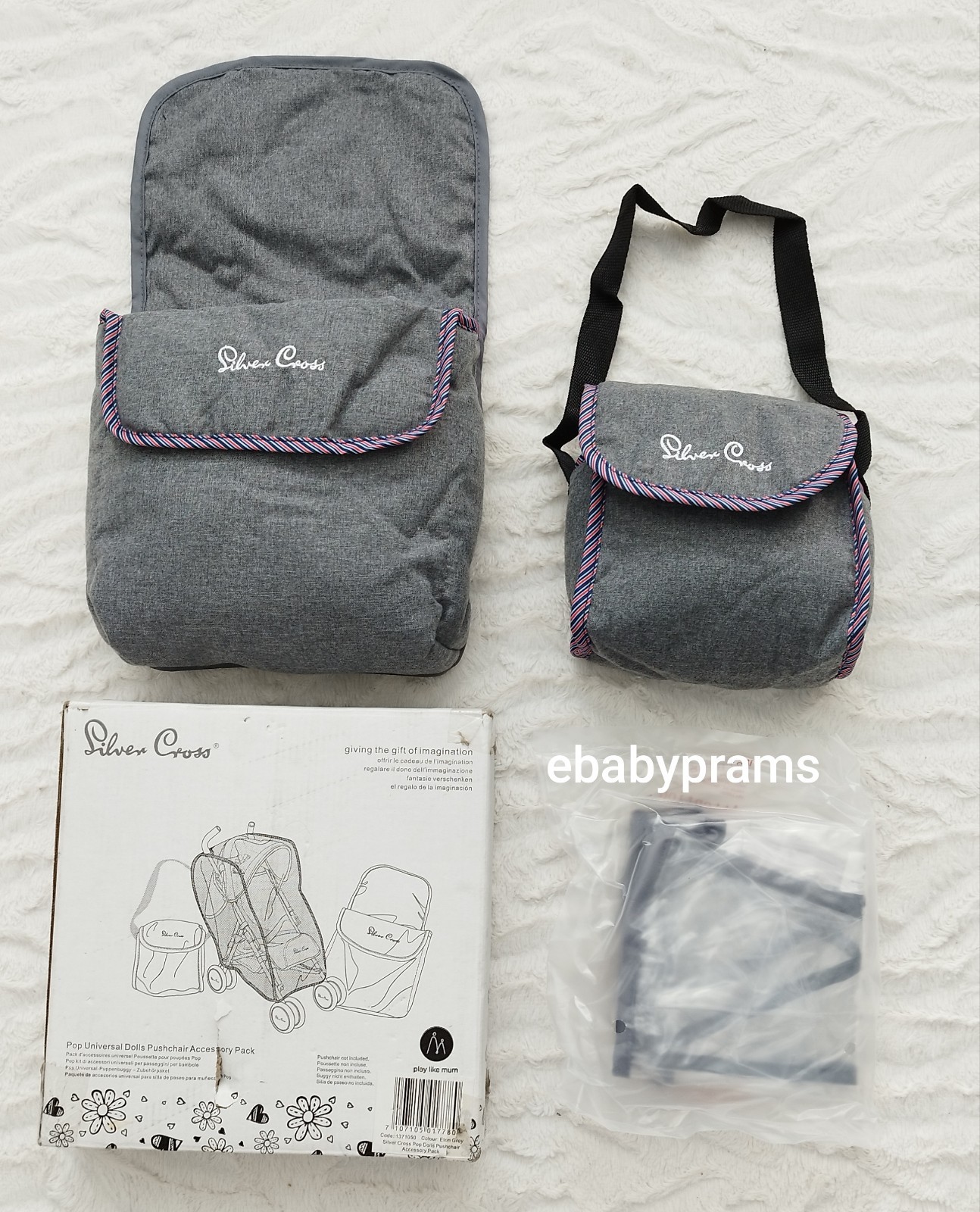 Dolls Silver Cross Pop Buggy Stroller accessory pack Eton Grey footmuff bag