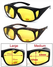 Night Driving Fit Over Glasses Yellow Lens Wear Over Cover Anti Glare Sunglasses