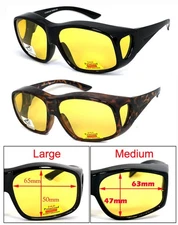 Night Driving Fit Over Glasses Yellow Lens Wear Over Cover Anti Glare Sunglasses