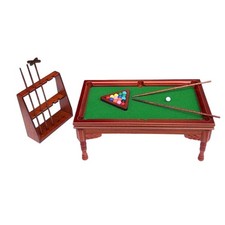 Miniature Pool Table Wooden Dollhouse Billiard Table Complete for Collectors