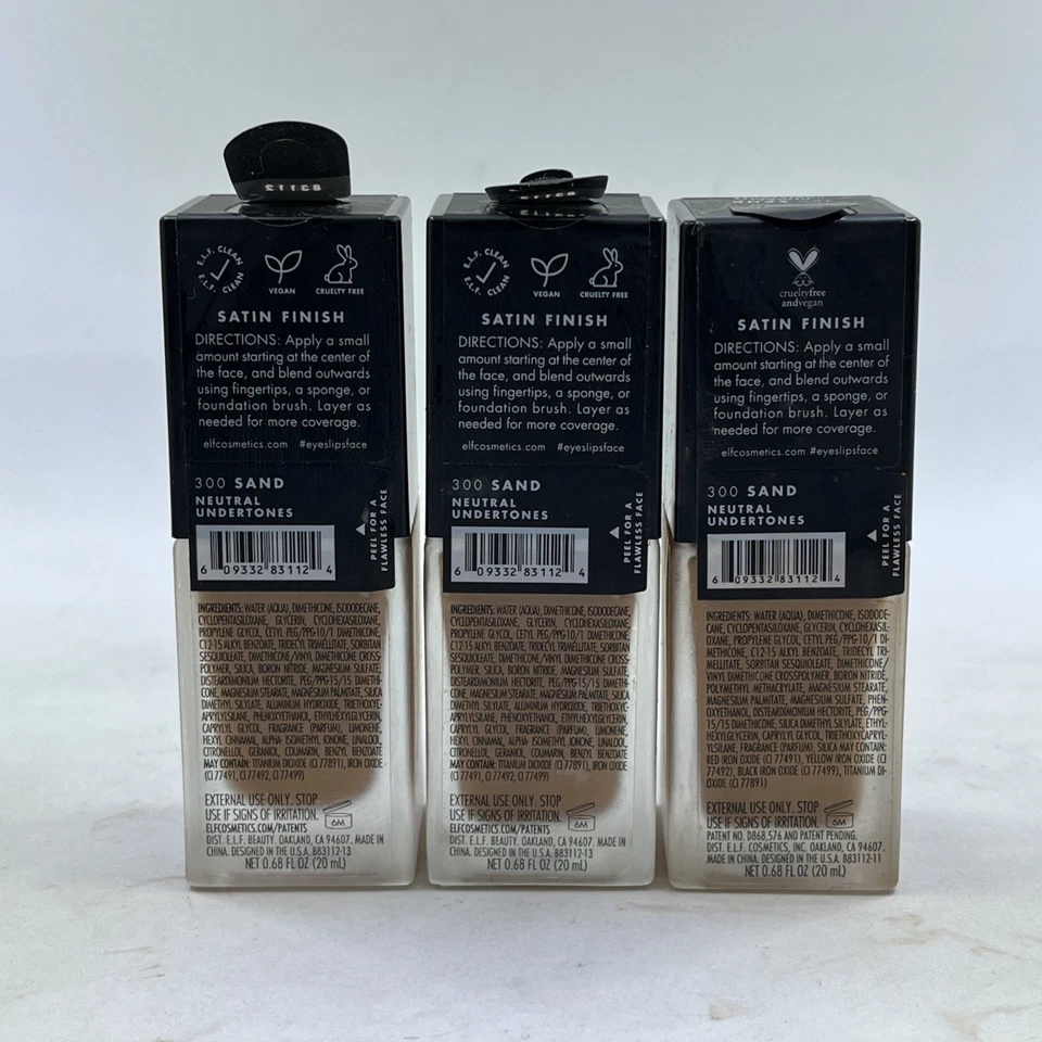 ELF Flawless Satin Foundation 300 Sand Medium Coverage .68 oz. New Lot Of 3 - Image 4 of 4