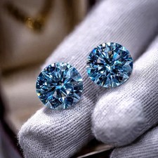 Pair of 1 Ct Blue Round Lab Grown CVD Diamond Certified D Color VVS1 Clarity