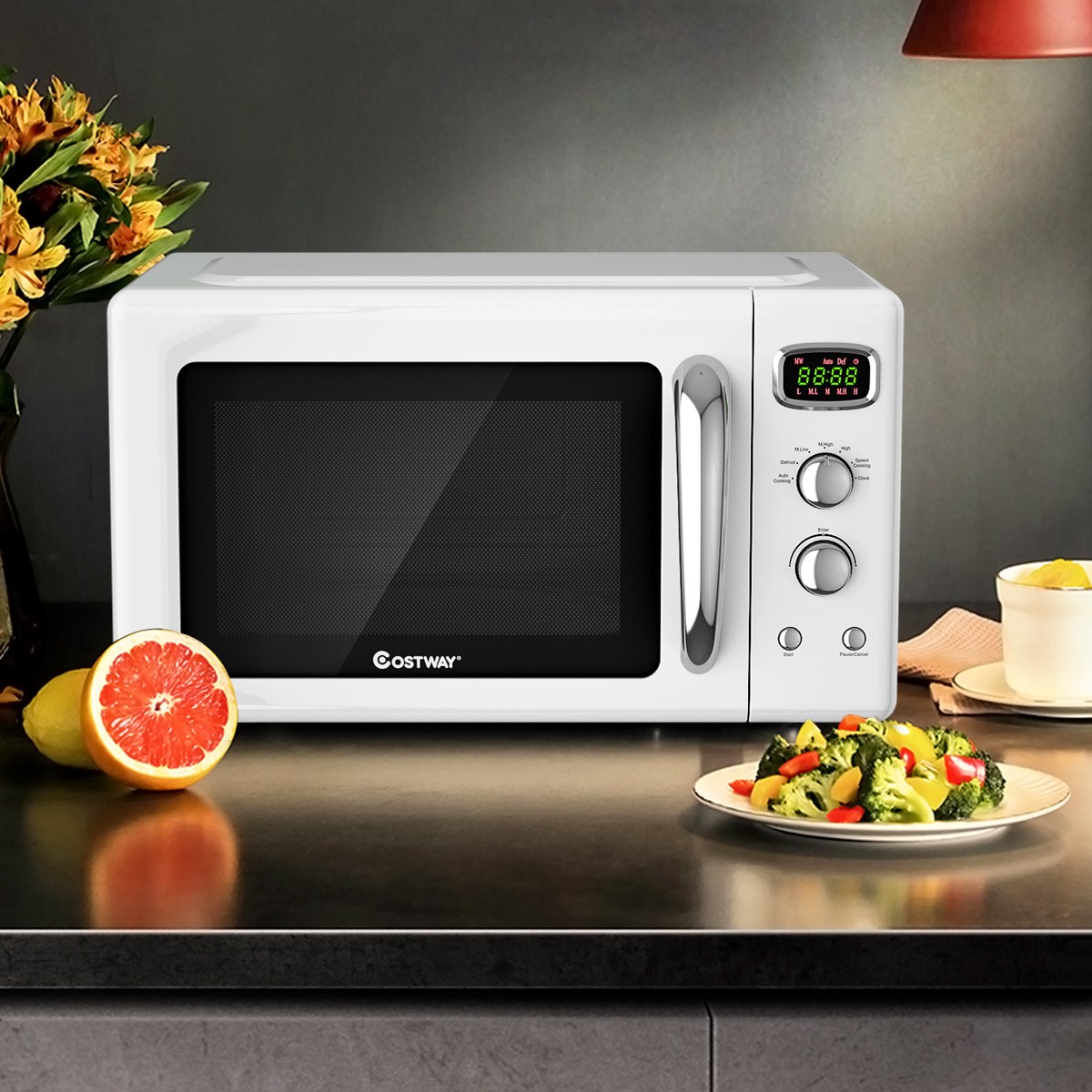 0.9Cu.ft. Retro Countertop Mini Microwave Oven 900W 8 Cooking Set
