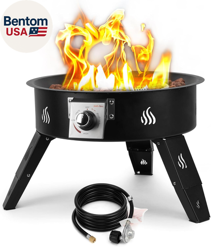 Propane Fire Pit 19" with Foldable Legs, Gas Firepit with Lava Rocks -Portable S - Afbeelding 1 van 12