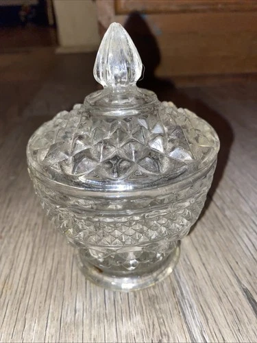 Vintage - 5¼" Anchor Hocking Wexford Pressed Glass Sugar Candy Bowl w/ Lid