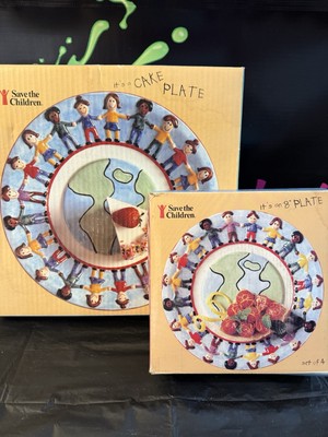 Save The Children~ Hand Painted Plate By Centrum Cake Plate & Set Of 4 8 Plates
