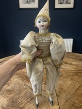 VINTAGE 80's Pierrot Porcelain Clown DOLL Hand Painted. 18” High. Excellent Cond