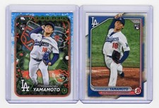(2) Card Yoshinobu Yamamoto Rookie Lot 2024 Bowman & 2024 Topps Holiday Base