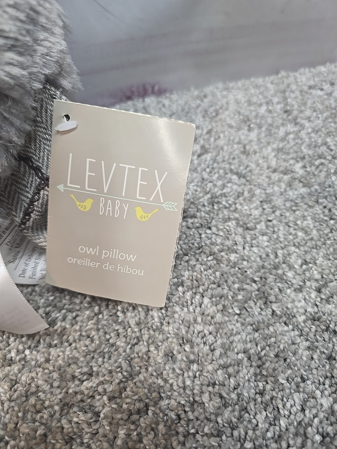 New Levtex Baby Gray Striped Plush Owl Stuffed Animal Pillow Nursery NWT