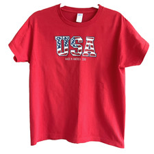 Womens USA Red T Shirt Patriotic Short Sleeve Memorial Day 4th of July Tee Shirt