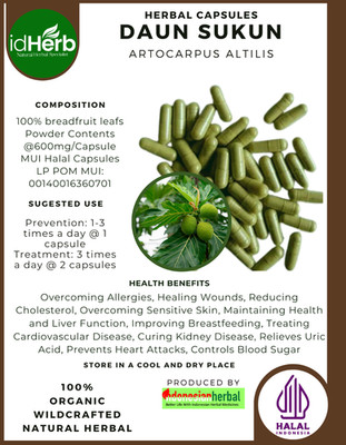 [idHerb] 100-800 Kapseln Sukun Blatt Brotfrucht Artocarpus Altilis WildCrafted