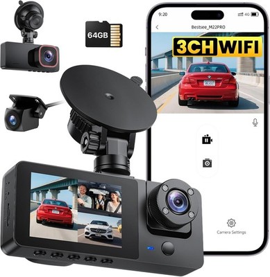 Dashcam 3 Kanal Autokamera 2 Zoll Display 64 GB 24h Parküberwachung Full HD Auto