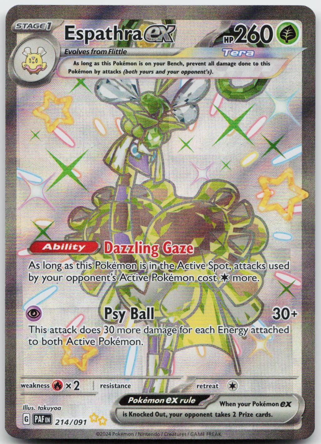 Espathra ex 214/091 Shiny Ultra Rare Paldean Fates Pokemon Holo Near Mint