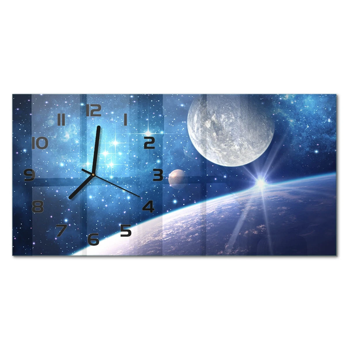 Reloj de Pared Rectangular Horizontal Vidrio Templado Premium Luna 60x30 cm