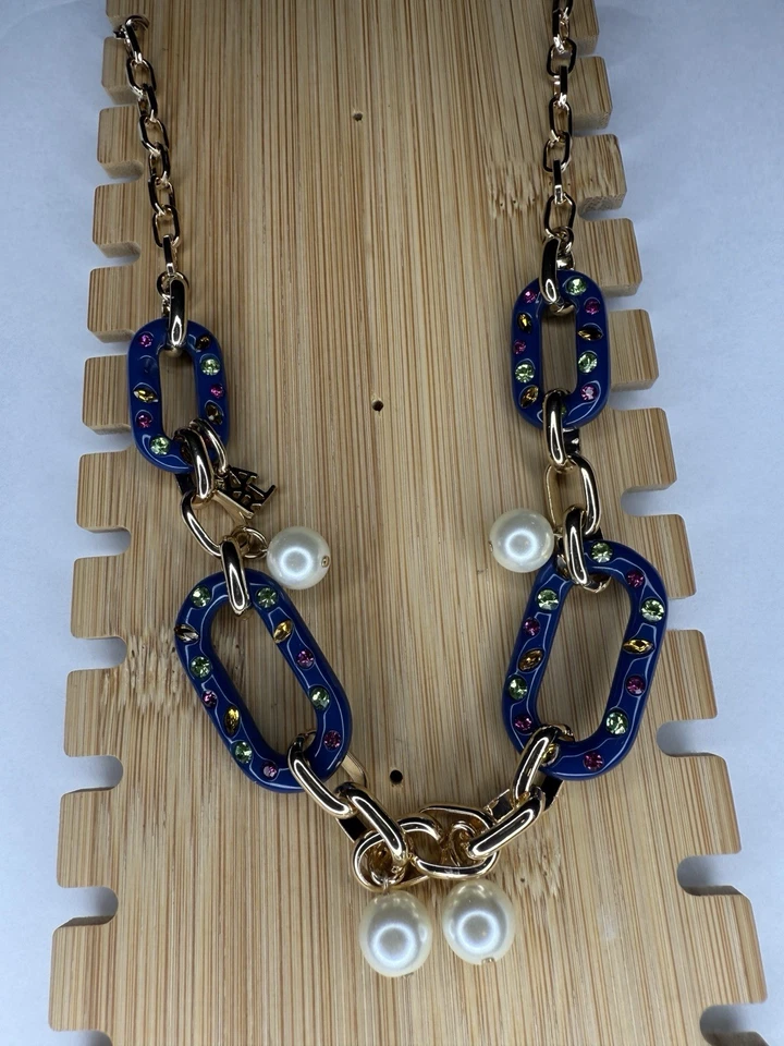 Karl Lagerfeld 金色声明项链链 CZ 人造珍珠优雅时尚全新带标签 — 第 2/4 张图片