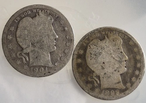 1899 & 1901 Barber Silver Quarters | Philadelphia | AG - Set of 2