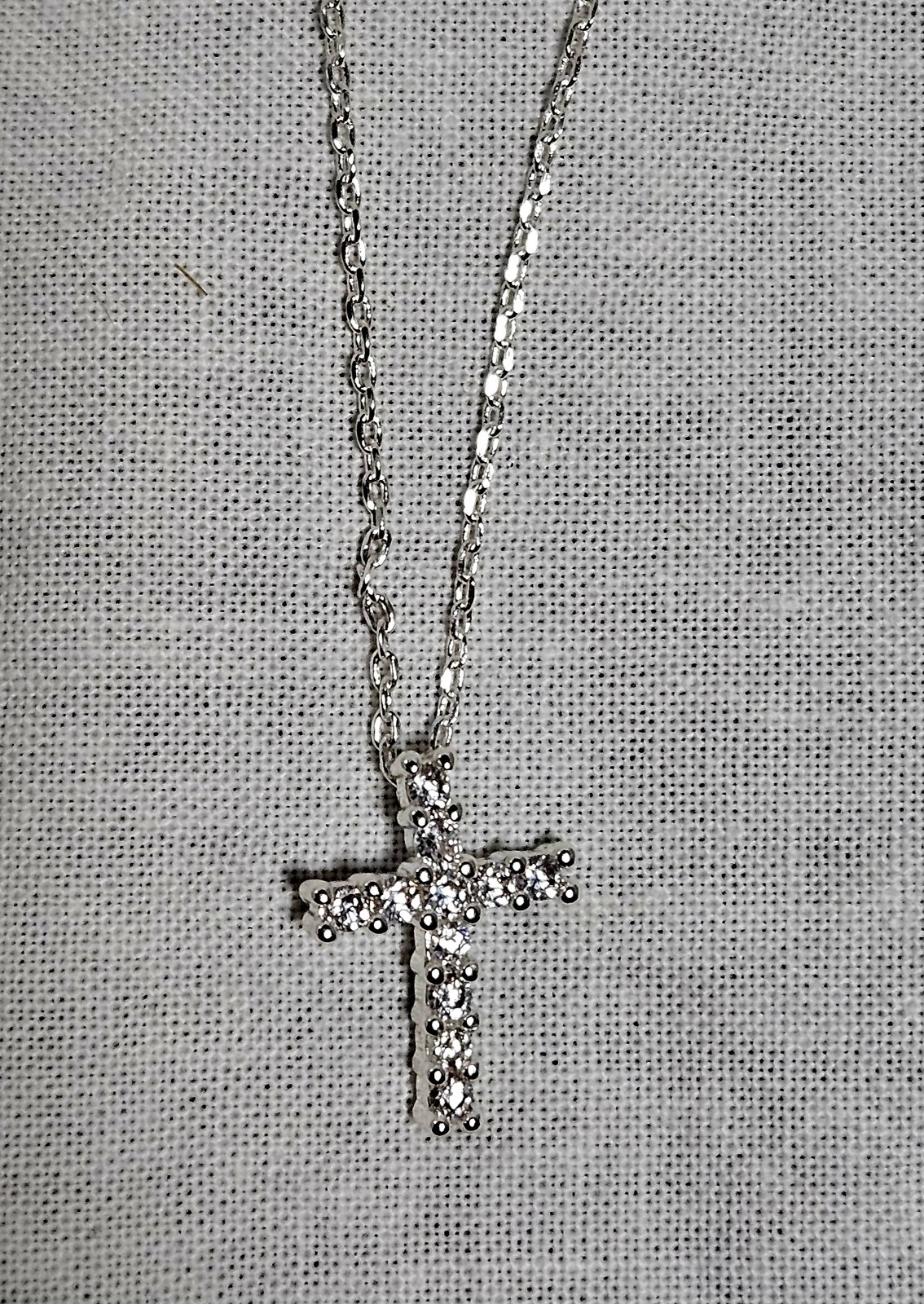 Silver Tone Necklace Cross Pendant Made With Swarovski Crystals J14-3498