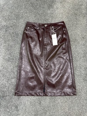 Marks and Spencer faux leather Regular-Length A-line skirt Oxblood UK 10 BNWT