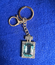 Silver Blue Rhinestone Bling Rectangle Pendant Detachable Keychain Key Ring