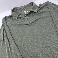 Tommy Bahama Long Sleeve Polo Shirt Mens Large Green Tencel Lyocell Cotton