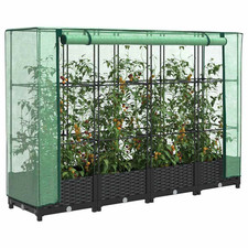 Raised Bed PP Black 160x40x123cm with PE Green Cover Water-Resistant Rattan Iron