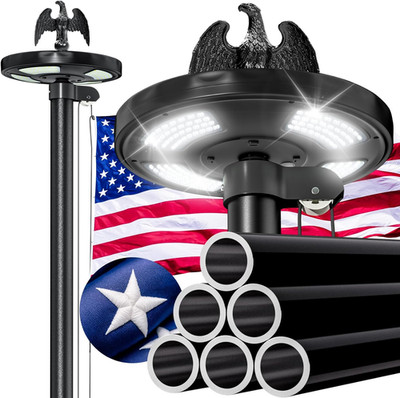 Heavy Duty 25 FT Flag Pole with Solar Light, Extra-Thick Aluminum, 100 MPH Wind