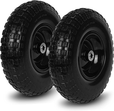 2PCS 13'' Solid Flat-Free Tires 4.00-6, 5/8'' Bore,for Wheelbarrow, Wagon, Trolley