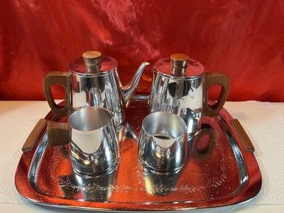 SONA TEESERVICE TEEKANNE WASSER / KAFFEEKANNE MILCHKÄNNCHEN ZUCKERDOSE & TABLETT 70er JAHRE RETRO