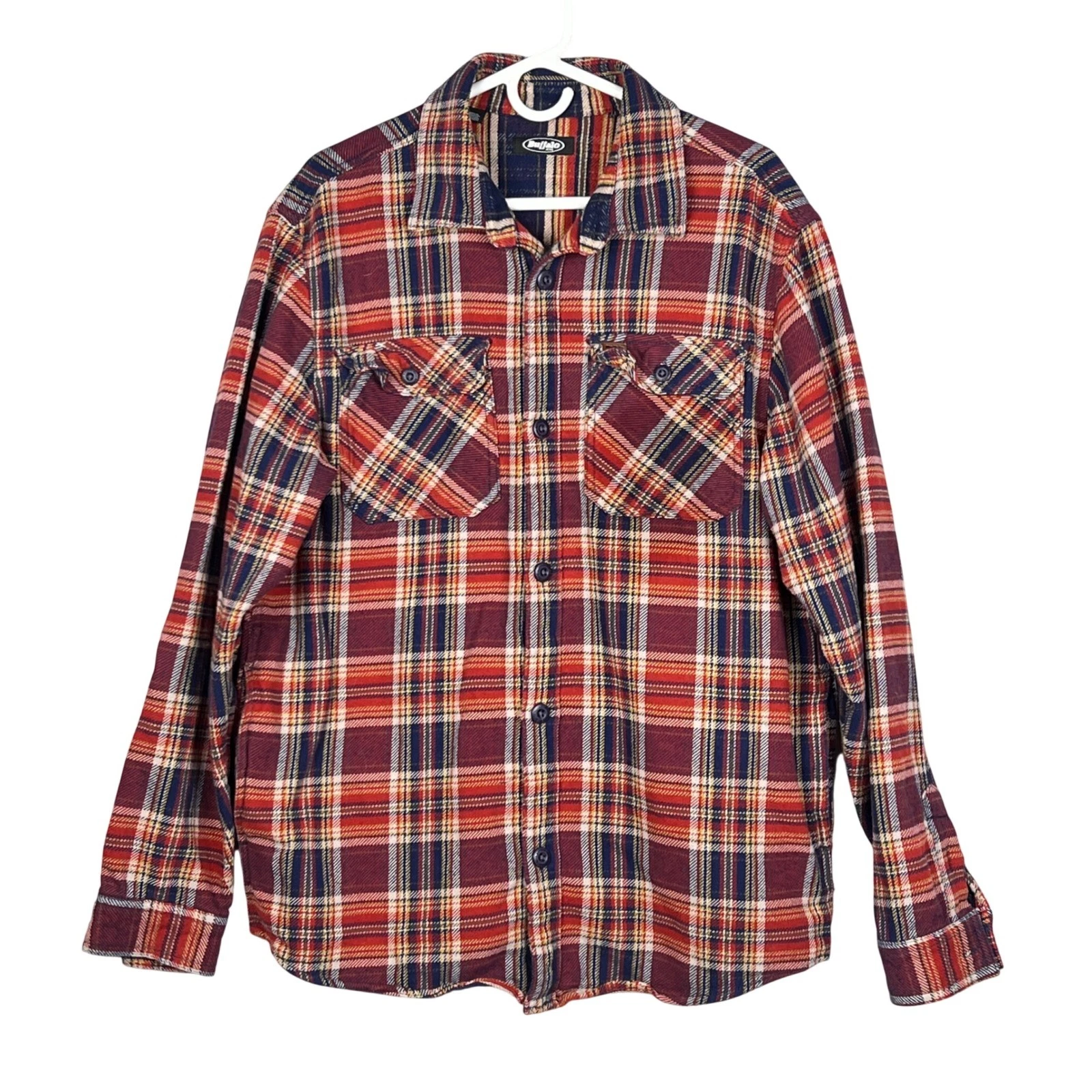 Buffalo Plaid Flannel Shirt Mens Large L POCKETS Manly Normcore Button Up Cozy