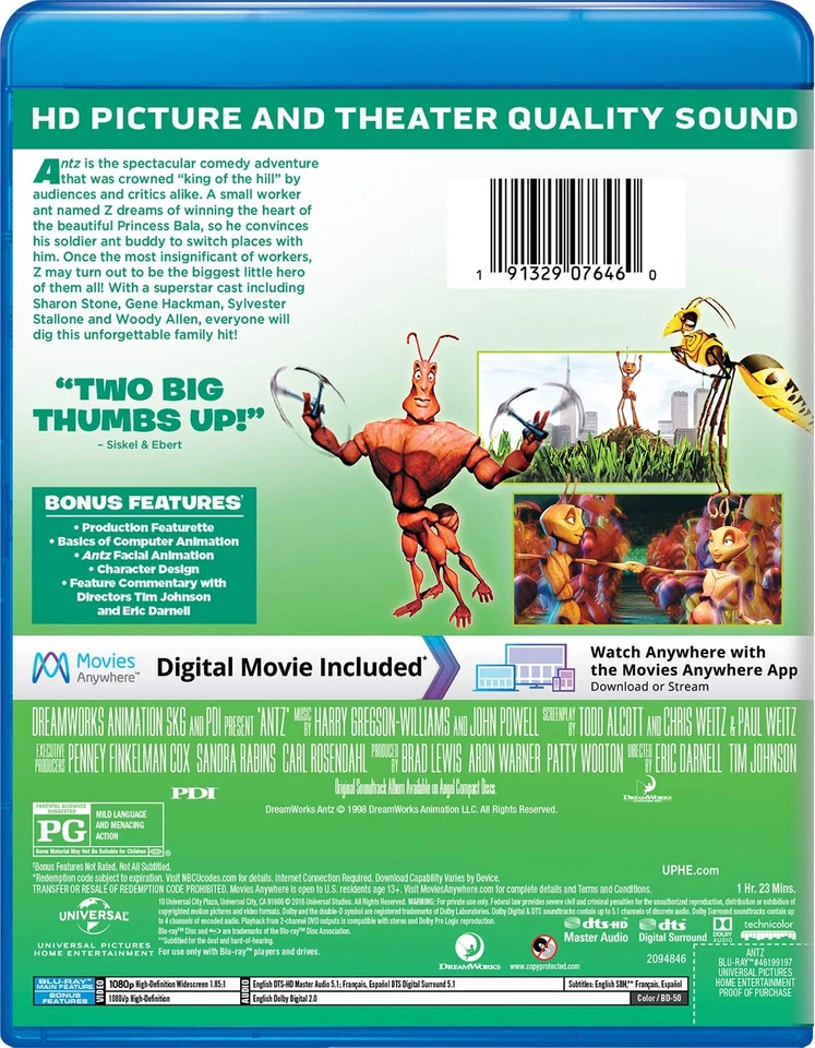 Antz (Blu-ray) Woody Allen Dan Aykroyd Anne Bancroft Jane Curtin (US IMPORT) - Image 2 of 2