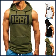 Men's Hooded Tank Tops Gym Workout Training Hoodies Sleeveless Bodybuildng.