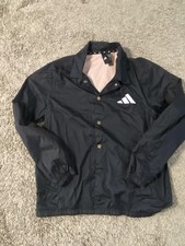 Adidas Jacket Mens Medium Black Coach Windbreaker Athletic Logos Graphic Rare