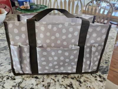 Thirty-One Polka Dot Gray Canvas Small Utility ToteHandles