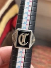 Vintage Art Deco Men's Sterling Silver Onyx Initial "c" Signet Ring Sz 10.75 Mcm