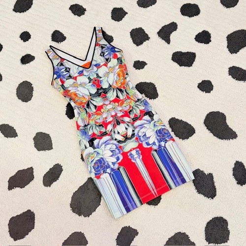 Clover Canyon $295 Womens XS Multi Print Sleeveless Scuba Bodycon Sheath Dress