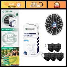 4 Ply Disposable Face Masks - ASTM Level 3, Breathable, 50 Pack, Black, Safety f
