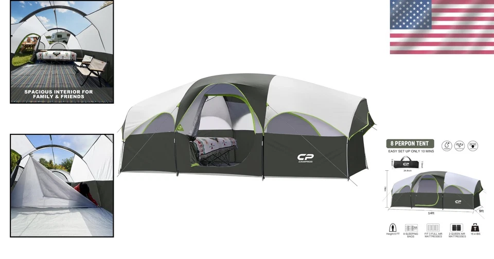 Tienda de campaña para 8 personas con grandes ventanas de malla para la máxima protección contra la intemperie Foto 2 de 4