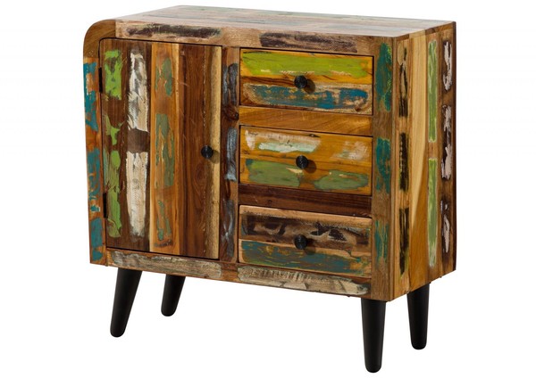 Kommode Sideboard Schmal Schrank Highboard Altholz Retro Unikat Massiv Montiert-image