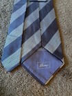 Brioni Silk Men's Tie Blue Gray Striped Jacquard Logo Pointed One Size Italy — photo 3