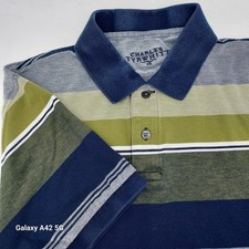 Charles Tyrwhitt Mens Polo Shirt Medium Blue Green Striped Pique Cotton M
