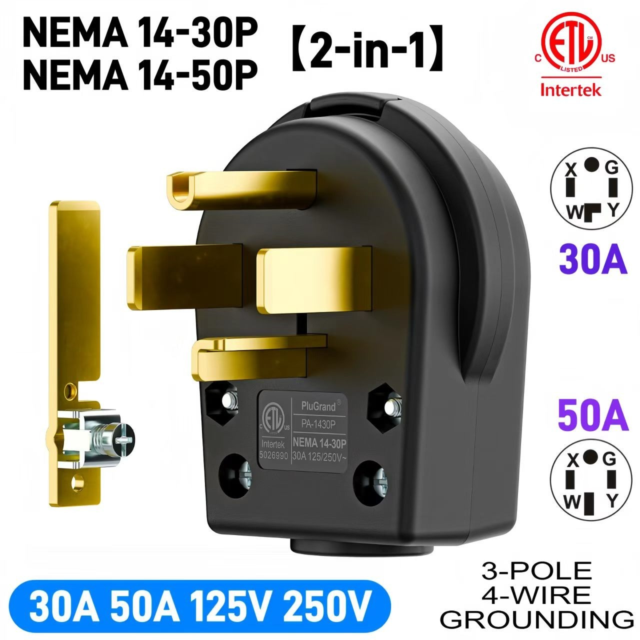 (10PACK)(2-in-1) Two in One Nema 14-30P/14-50P Plug 30/50Amp 125/250V,ETL Listed