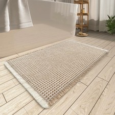 AMOAMI Upgraded Waffle Bath Mat, Super 1'5" x 2' Rectangular , Brown Cream