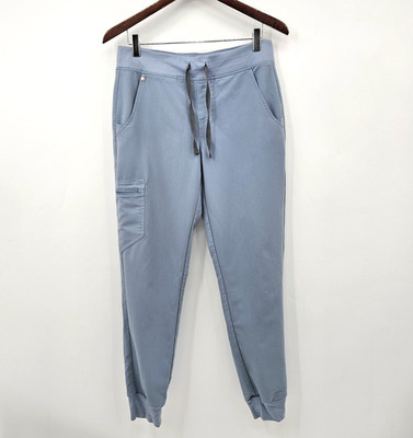 FIGS Scrub Zamora Jogger Pants Womens Size Small Dusty Blue with Gray Drawstring